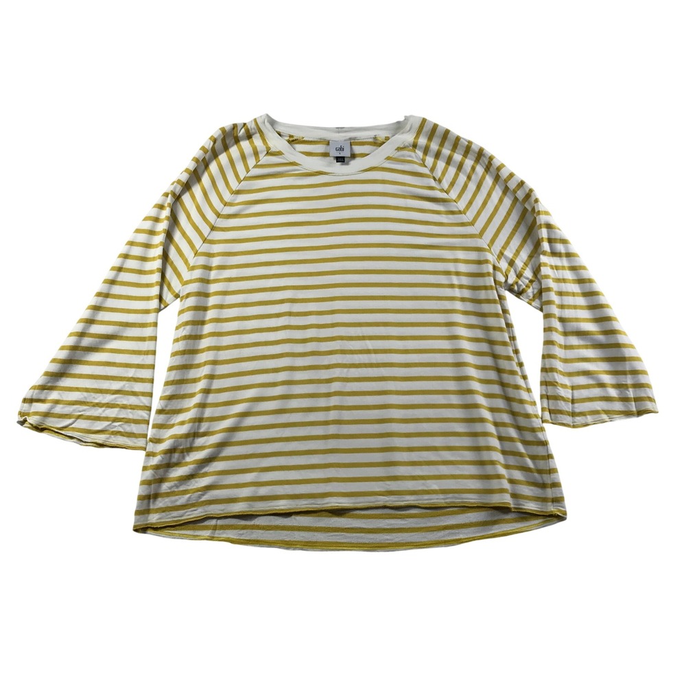 Cabi 5929 Mustard Yellow White Striped Bell Sleeve Raglan Top Womens Large L